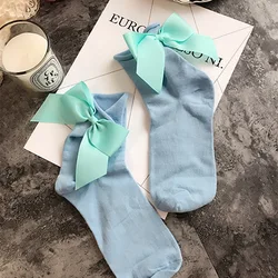 2022 Summer 1 Pair Lolita Style Japanese Maiden Lovely Woman Candy Color Bow Short Cotton Socks High Quality korean style women