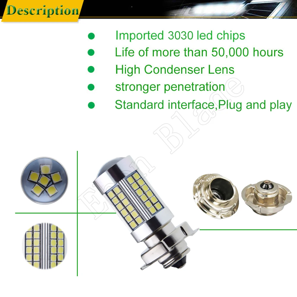 2 шт., светодиодный головной светильник для мотоцикла, лампы P26S 3030 66SMD, передний головной светильник для мотоцикла с объективом, белый, 6000 K, 6 в, 12 В, 24 В, 30 в