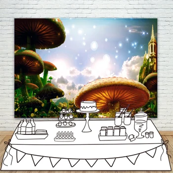 

alice in wonderland party backdrop for photography mushroom glitter background for photo studio chidlren birthday decor banner
