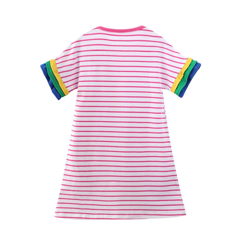 baby dresses Jumping Meters New Stripe Summer Children's Dresses With Bird Applique Cute American Style Cotton Princess Girls Dress Clothes fashion baby girl skirt