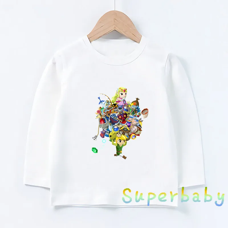 Футболка с принтом легенда о Зельде Triforce Dabbing Link Забавные топы с рисунками для маленьких мальчиков и девочек, детская футболка с длинными рукавами LKP5246