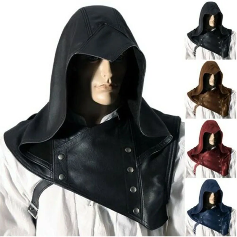 

Hooded Cowl Hat Cucullus Gugel Medieval Larp Leather Archer Assassin Costume Props Halloween Gothic Head Gear Caps For Men