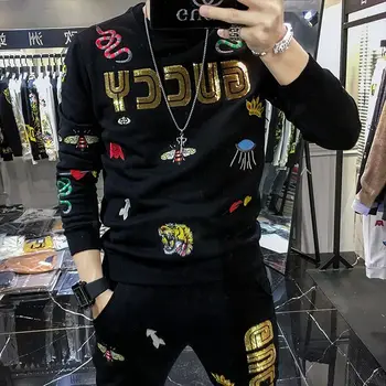 

Embroidered Sweater Two-Piece Men's Korean Version Fashion Long Sleeve 2020 Autumn Men's Casual Matching Suit