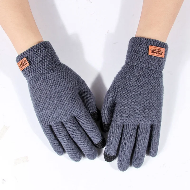 Вязаные перчатки для женщин мужчин детей толстые теплые зимние полный палец варежки женский стрейч крючком сплошной шерстяной экран Guantes