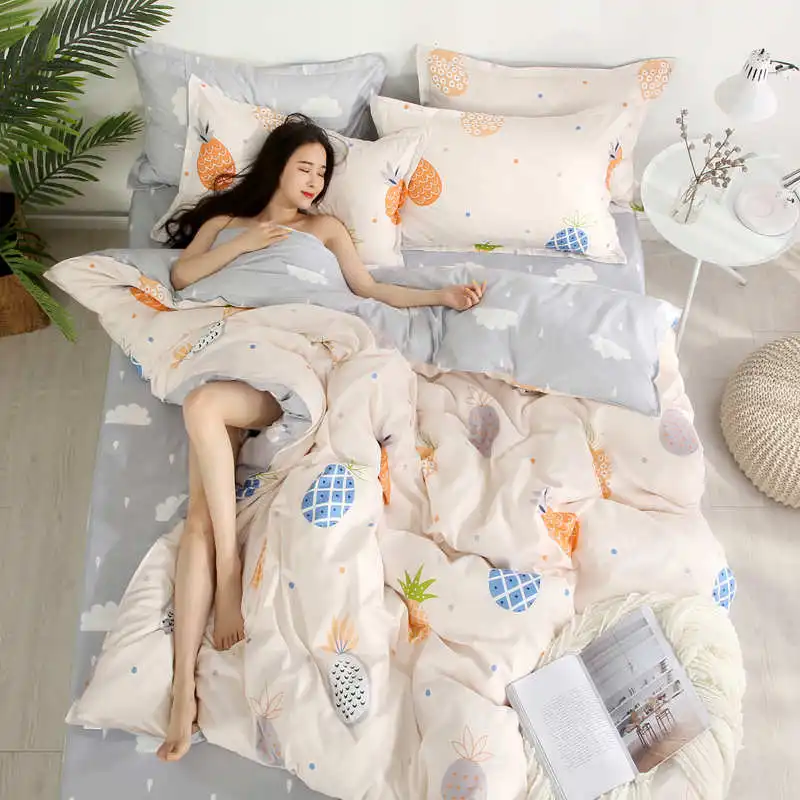 SlowDream Duvet Cover With Zipper Flat Sheet Pillowcase Complete Bedding Set Bed Linen Pink Bedspread Decor Double Home Textiles - Цвет: 7