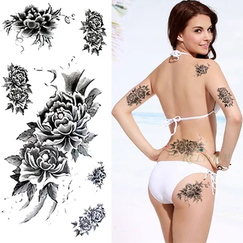 

Waterproof Temporary Tattoo Sticker Peony Totem Fake Tatto Flash Tatoo henna back leg Arm hand foot tatouage for Girl Women lady