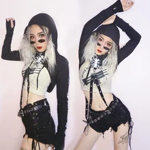 Ds сценические костюмы Dj Bar Gogo Женская Хип-хоп джазовая танцевальная одежда Сексуальная Череп с капюшоном рубашка для ночного клуба певица одежда в стиле рейв DN4671
