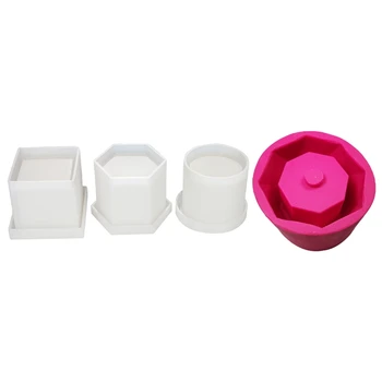 

6 Pack Big Diy Planter Pot Mold Hexagon Cubic and Cylinder Resin Mold & 1x Plant Pots, Silicone Molds, Plaster Cement