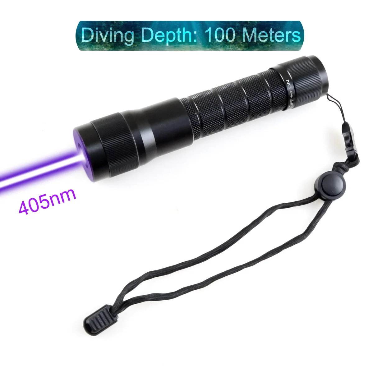 CWLASER 520 нм зеленый/650 нм Красный/405 нм фиолетовый/450 нм Синий Фокусируемый(IPX-8) Водонепроницаемый Дайвинг лазерный фонарик(черный - Испускаемый цвет: 1W Purple