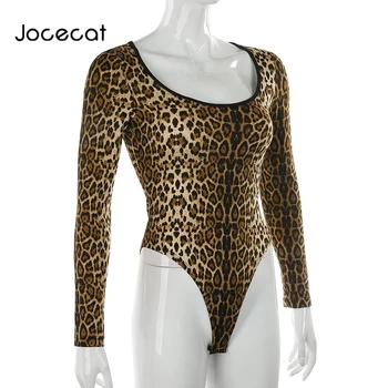 

Skinny Leopard Print Bodysuits Women Autumn Sexy Long Sleeve Playsuits Bodycon Body Tops Female Solid Style 2020 New