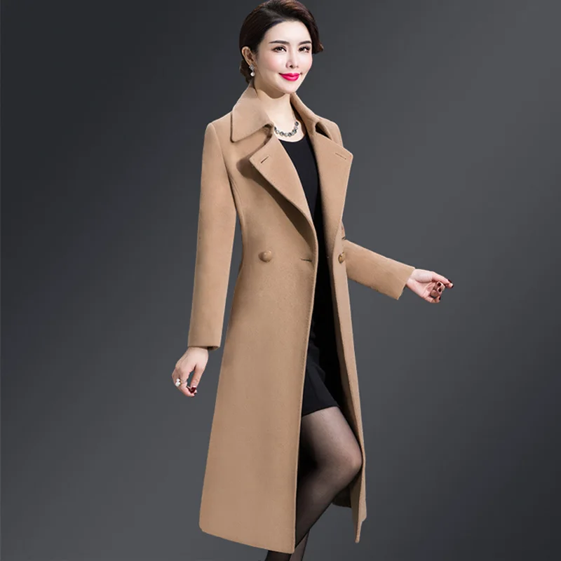 Осень, высокое качество, Женское шерстяное пальто, длинный стиль, с отворотом, Женская куртка - Цвет: 4