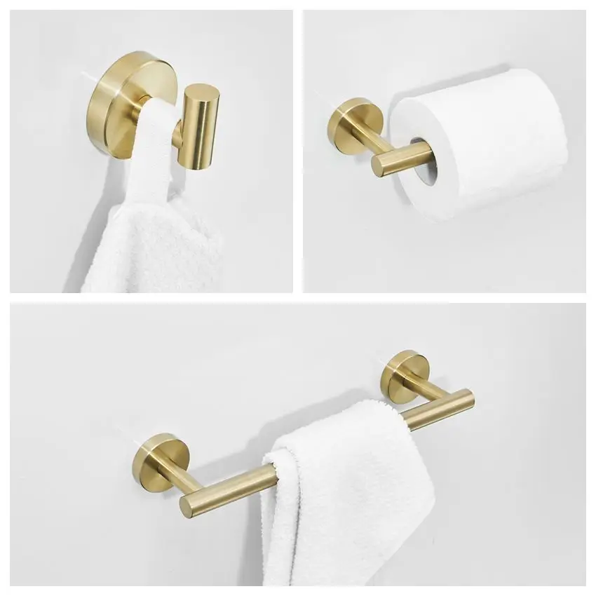 Gold -3 Piece Set Матовый черный 3 шт набор аксессуаров для ванной 304 нержавеющая сталь настенное крепление Туалет Держатель для полотенца бар кольцо крючок для халата - Цвет: Gold -3 Piece Set