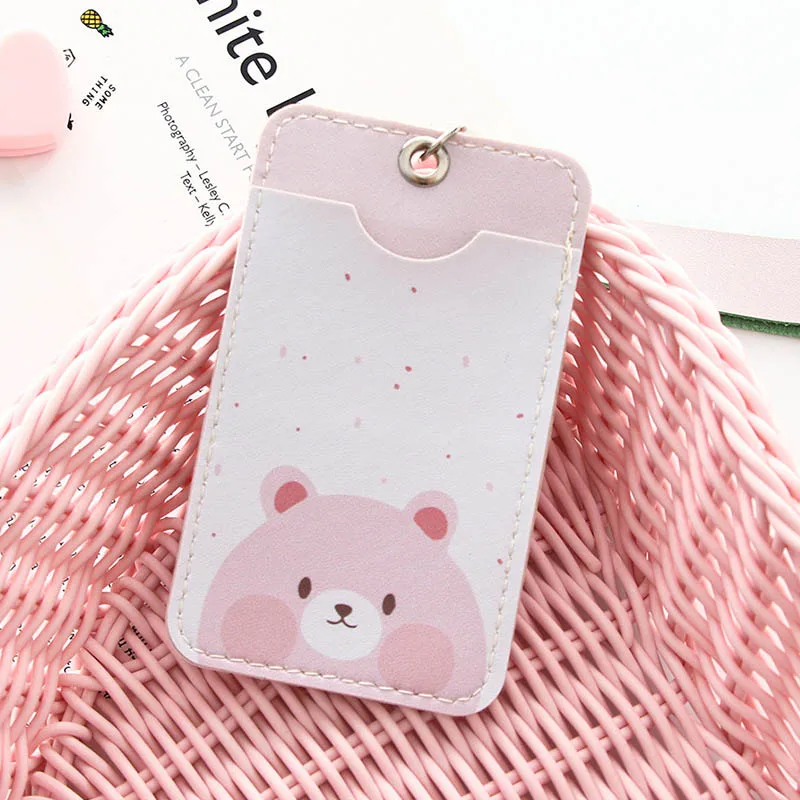 big face bear Мультфильм животных из искусственной кожи держатель для карт с Брелок Бизнес автобус банк Кредитная карта чехол для женщин и детей - Цвет: big face bear