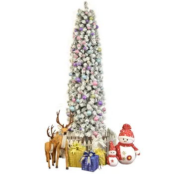 

Artificial Christmas Tree Decoration Santa Tree Festival Decor 7.5ft Pencil Flocking Christmas Tree Props Tree Party Decor