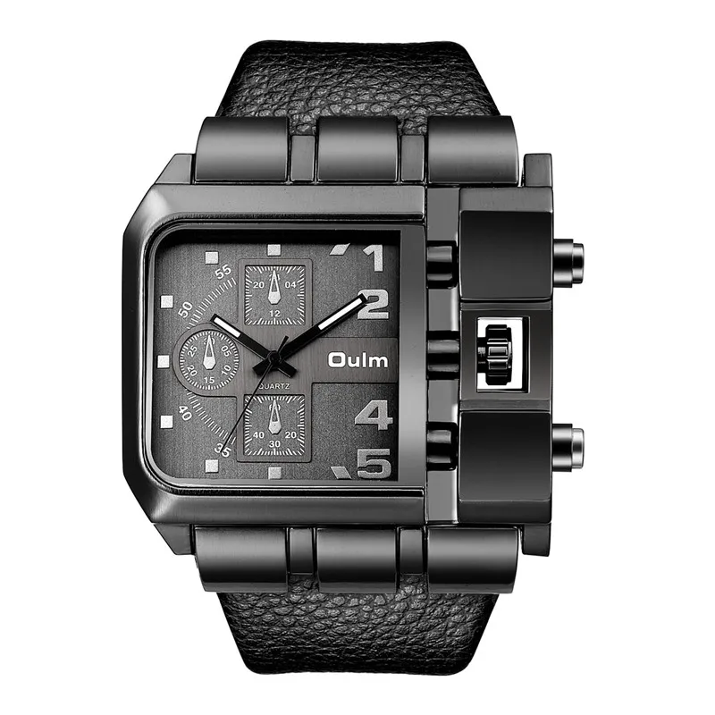 Роскошный бренд OULM спортивные мужские часы Relogio Masculino большой квадратный Размер наручные мужские кварцевые часы широкие наручные часы с ремешком из искусственной кожи - Цвет: Черный