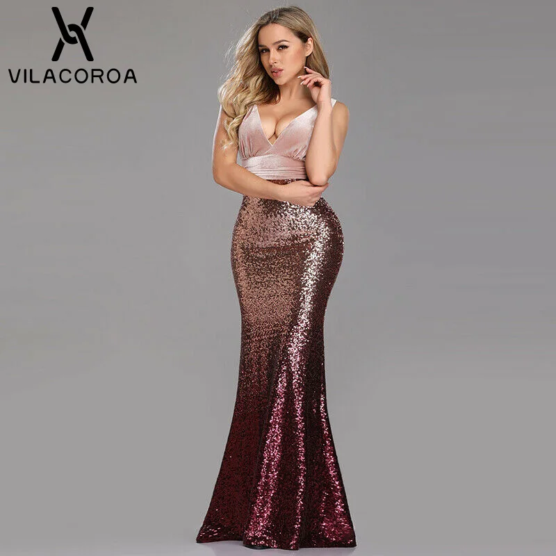 Осеннее сексуальное красное платье с блестками и v-образным вырезом, Vestidos De Fiesta De Noche, без рукавов, элегантное женское платье русалки