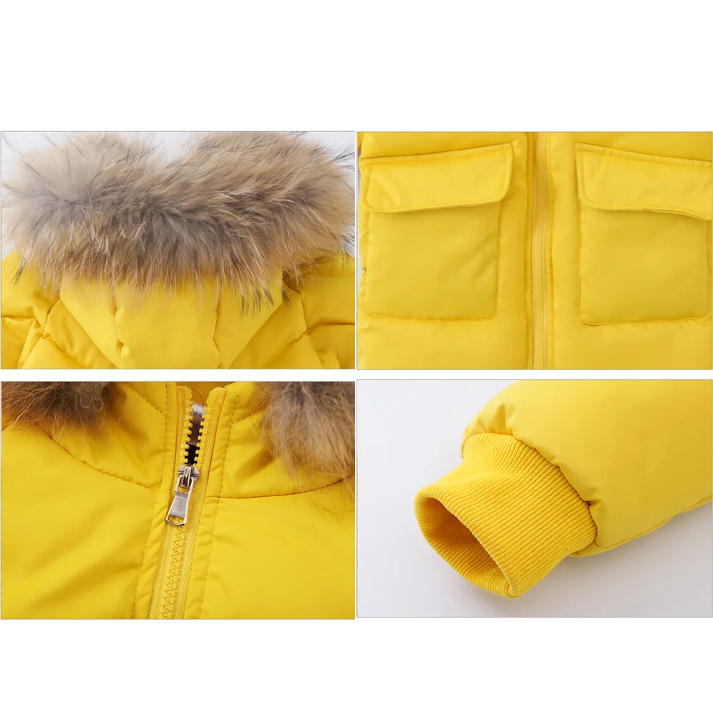 Fashion Children Winter Down Cotton Jacket Girl Clothing Kids Clothes Warm Thick Parka Fur Collar Hooded Long Coats Outfits