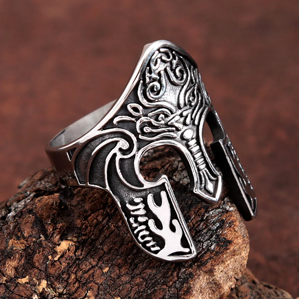 Vintaeg Viking Warrior Helmet Ring Punk Spartan Helmet Rings For Men Fashion Accessori Per Gioielli Da Motociclista In Acciaio Inossidabile Taglia 7-1