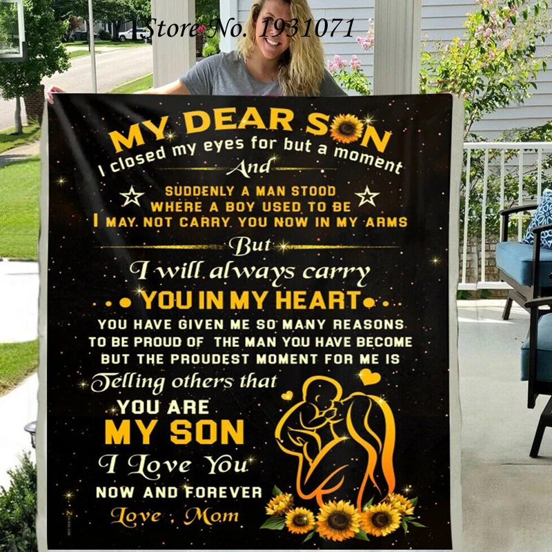 Подарочное Флисовое одеяло с буквенным принтом My Dear Son 3D для кровати плотное