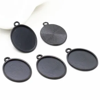 

10pcs 18x25mm Inner Size Black plated Simple Cameo Cabochon Base Setting Charms Pendant (C1-11)