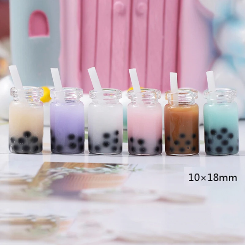 

1/12 Dollhouse Miniature Unique Bottle Design Charms Resin Pearl Milk Tea Bottle For Fashion Jewelry Accessories