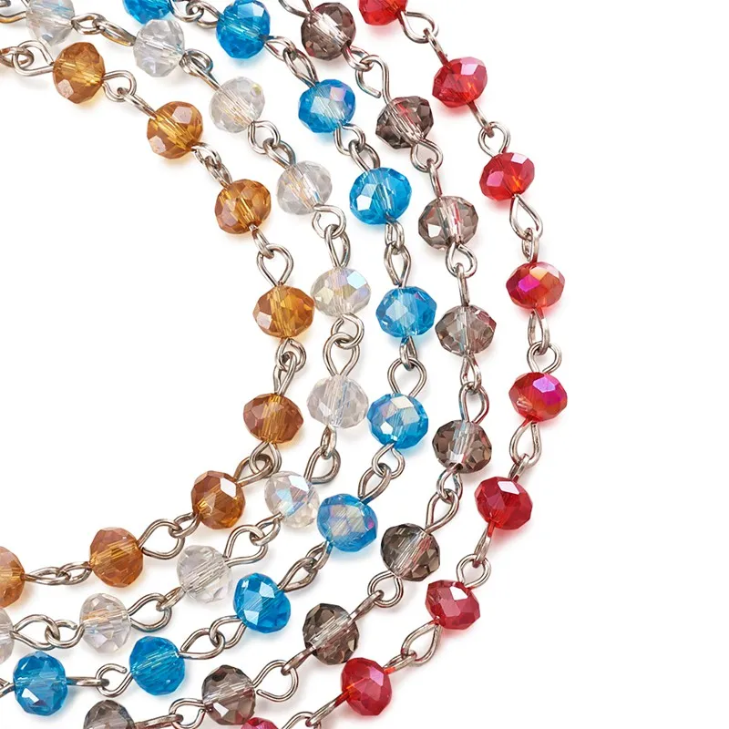 5 Strand Handmade Rondelle Glass Beads Chains Neckalces Bracelets Making 39.3"