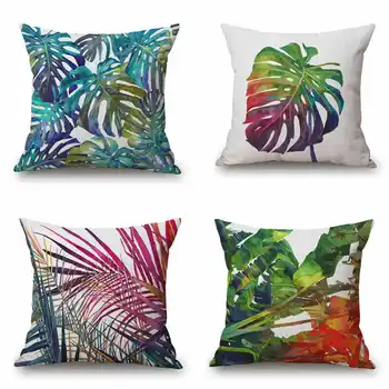 

Fashion Tropical Plant Cotton Linen Throw Square Pillow Case Cover Home Soft Bed Room Sofa Decor Single Sides Printing 18"