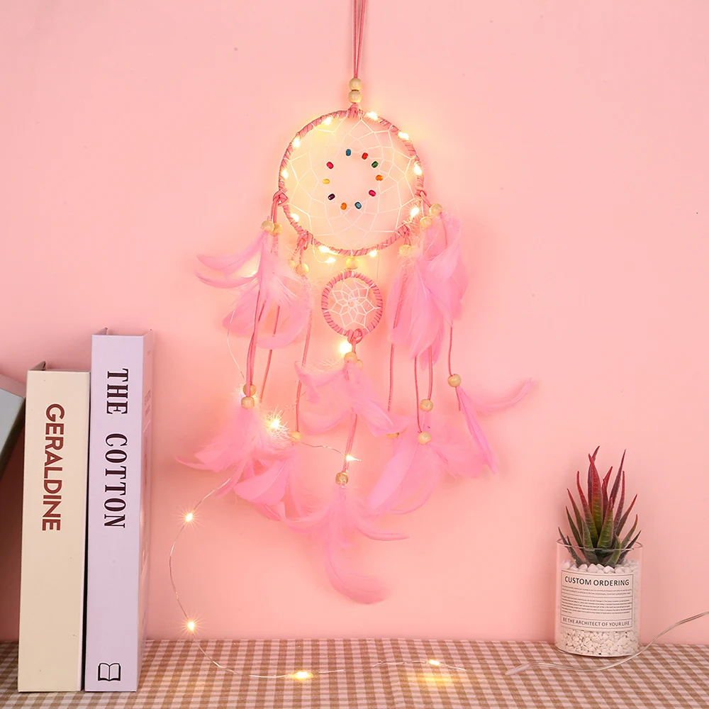 Колокольчики ручной работы Тканые Ловец снов из перьев с 2 м струнным светом