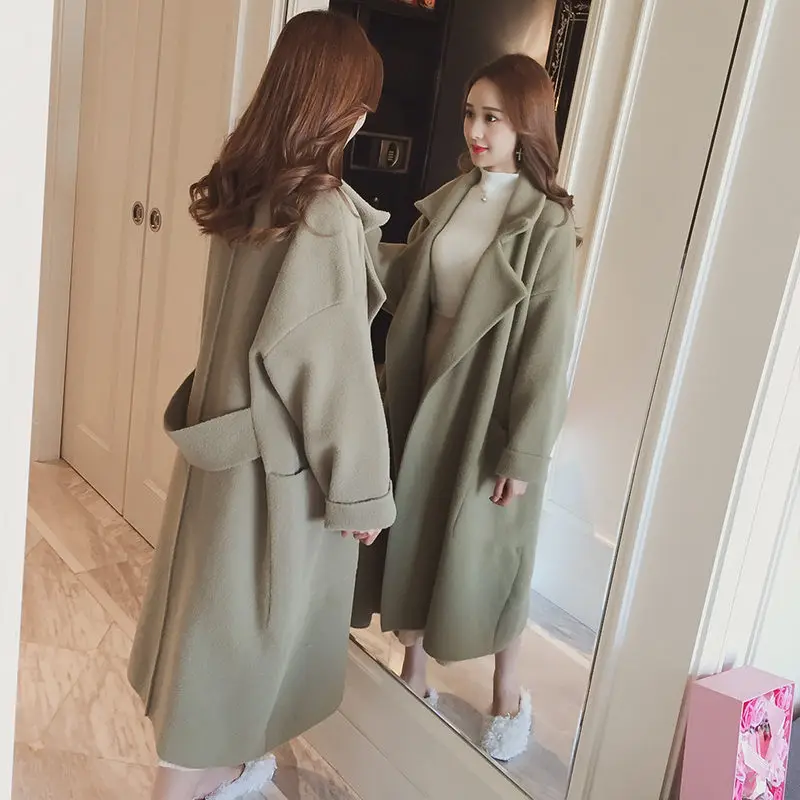 Large Size Women's Woolen Coat Autumn Winter New Plus Velvet Slim Jacket Woman Loose Long Casaco Feminino Inverno f2359