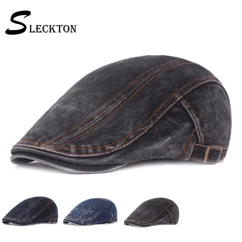 SLECKTON 100% хлопок джинсовые береты кепка для мужчин Повседневная Кепка в стиле