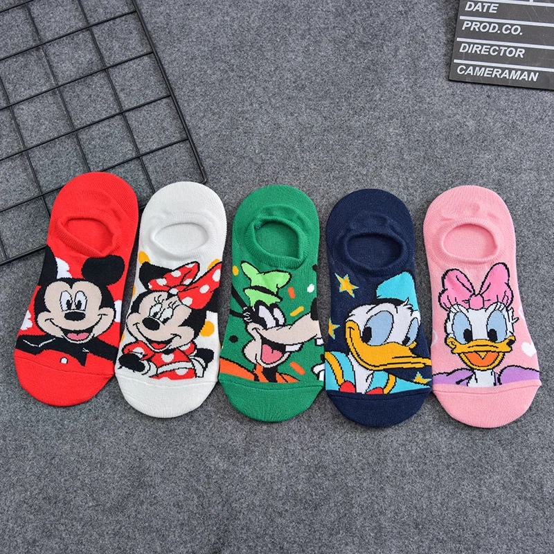 Disney-Calcetines de algodón para niña, medias invisibles de tobillo de Minnie, Mickey, Pato Donald, verano y otoño