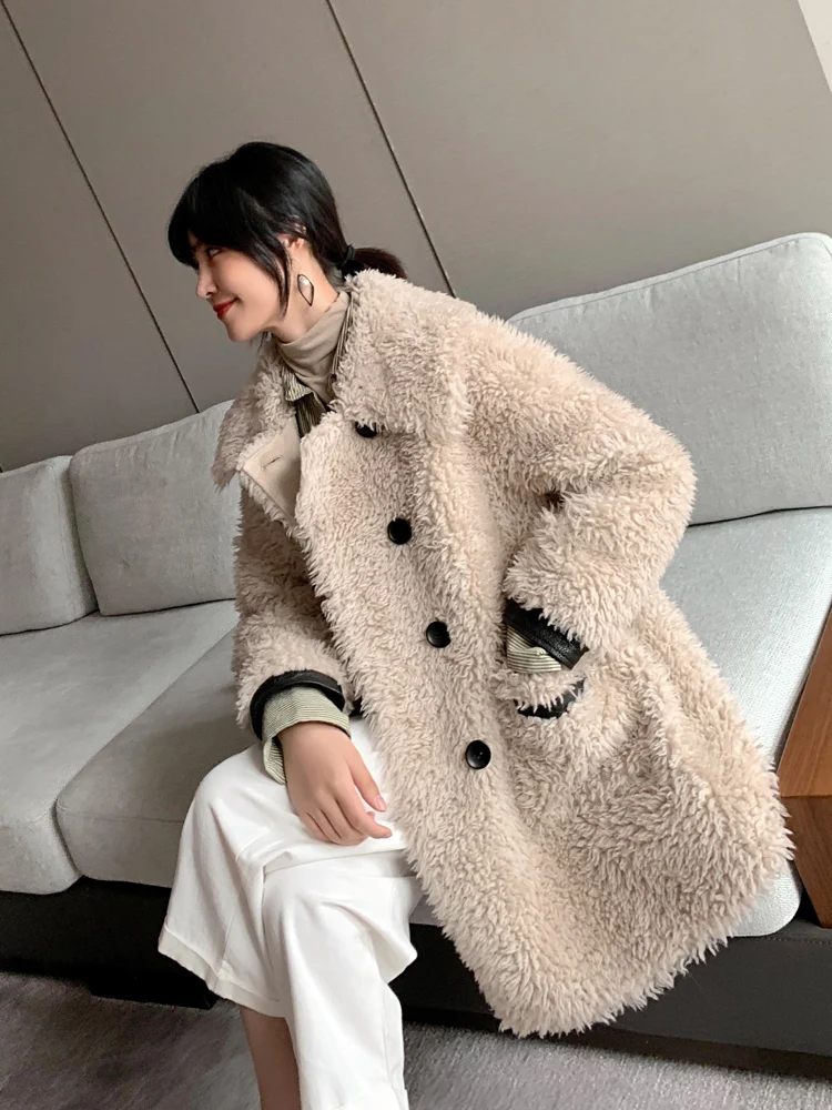 Real Fur Coat Female Wool Jacket Autumn Winter Coat Women Clothes Korean Vintage Sheep Shealring Tops ZT4242