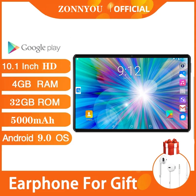 Tableta PC de 10 pulgadas, Android 2021, ocho núcleos, 32GB de ROM, 5.0MP, IPS, x 1280 9,0, GPS, Wifi, 800 + 64GB, tarjeta de memoria, novedad de 10,1