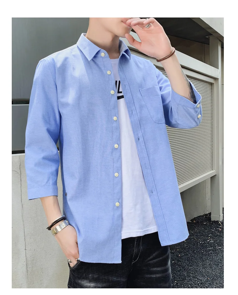 IFRICH три четверти рукав мужская рубашка повседневная Kemeja Lelaki корейский Бизнес Тонкий Baju Простые повседневные рубашки поддельные карманы