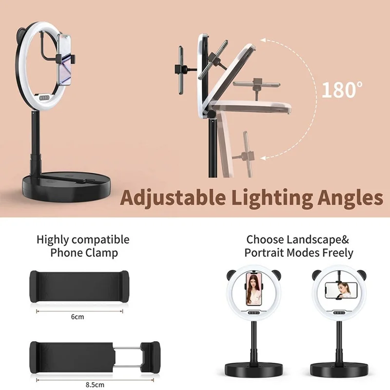 유니버설 11 인치 전화 셀카 필 링 라이트, 밝기 조절 LED 라이트 3300-6000K 카메라 접이식 삼각대 메이크업 비디오 라이브 스튜디오