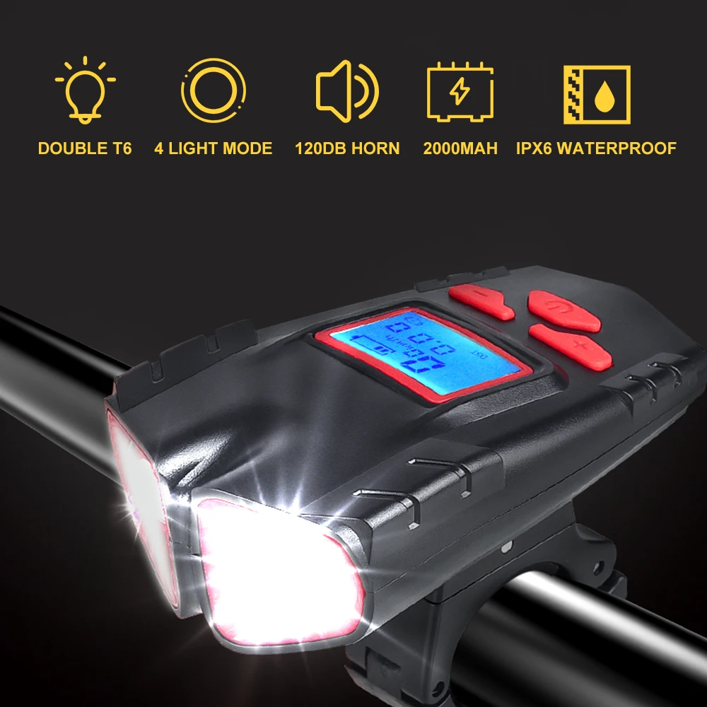 Waterproof Double T6 LED BYCICLE Front Light CYCLING HEADLIGHT USB RECHARGEABLE