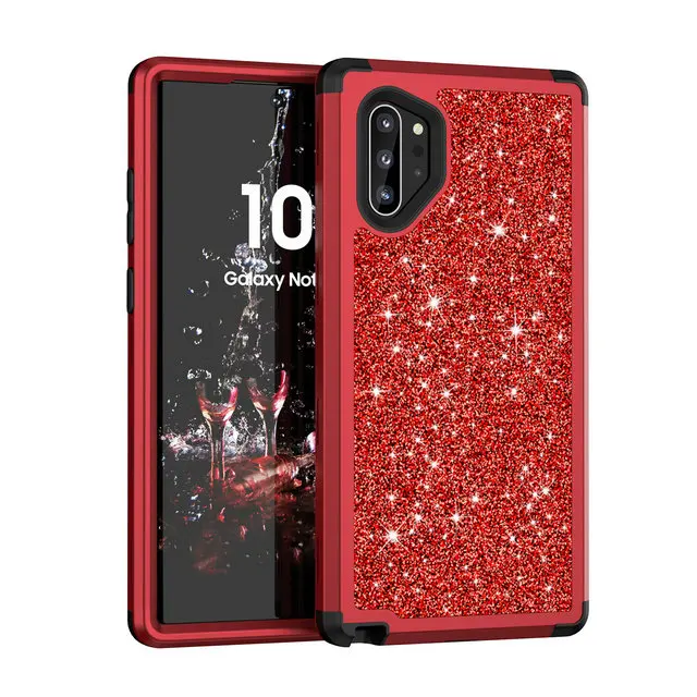 Ослепительный, сверкающий Etui для samsung Galaxy Note 10 Чехол samsung Note10 Plus чехол 3 в 1 шт для Coque samsung Note 10 чехол Note10+ 5G - Цвет: Red and Black