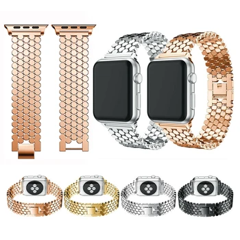

Luxury Scales Shape Link Stainless Steel Watch Band Wrist Replacement Metal Strap Bracelet for Apple Watch Series 5 4 3 2 1