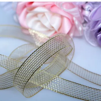 

20 yard 1.7 cm transparent golden net stiff ribbon gift wrapping decorative Christmas ribbon