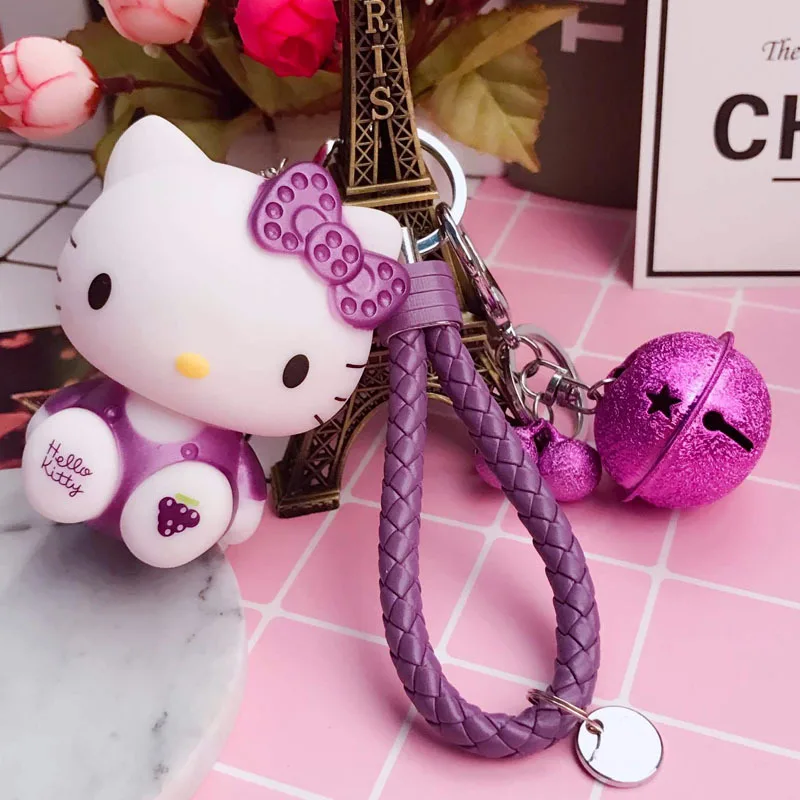 Стильная футболка с изображением персонажей видеоигр рисунок «Hello Kitty» кукла-брелок для ключей женские ювелирные изделия колокольчика кожаный брелок из веревок для девочек сумка Подвеска автомобиль брелок на подарок