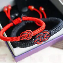 Винтаж Лаки узел браслет в этническом стиле Стиль браслет ручной вязки Natal год красная веревка обувь для мужчин и женщин, браслет, ювелирное изделие для пары