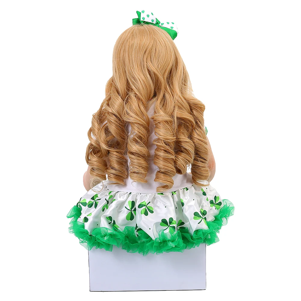 60 см возрождаются куклы зеленый серии одежды и милые игрушечные белые мишки для детская одежда для девочек, 24 дюйма принцесса Золотая длинные волосы силиконовые куклы