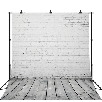 

White Brick Wall Wooden Floor Seamless Vinyl Cloth Customized Photography Backdrop Background Studio Prop