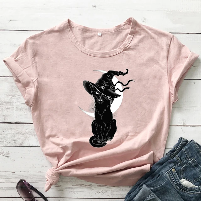 Bruxa bonita t-shirt com seu gato preto, t-shirt e etiqueta, bruxa presente  para ela, presentes de aniversário para as bruxas - AliExpress