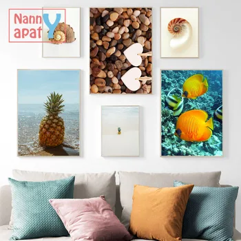 

Pineapple Conch Tropical Fish Cobble Wall Art Canvas Painting Nordic Posters And Prints Landscape Wall Pictures For Living Room