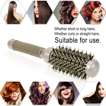 

53mm Ceramic Ionic Round Comb Bristle Nylon Hair Roll Brush Nano Thermal Hair Curling Styling Comb Rubber Handle