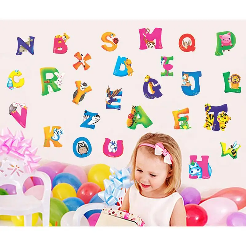 Creative Children Kid Kindergarten Home Living Room BedroomDecor PVC Removable A-Z Alphabet Animals Wallpapers