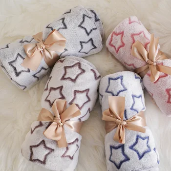 

100x80/130x160/200x160cm pink/blue/grey/brown star printed plush blanket throw sofa blanket coral fleece baby blanket bedspread