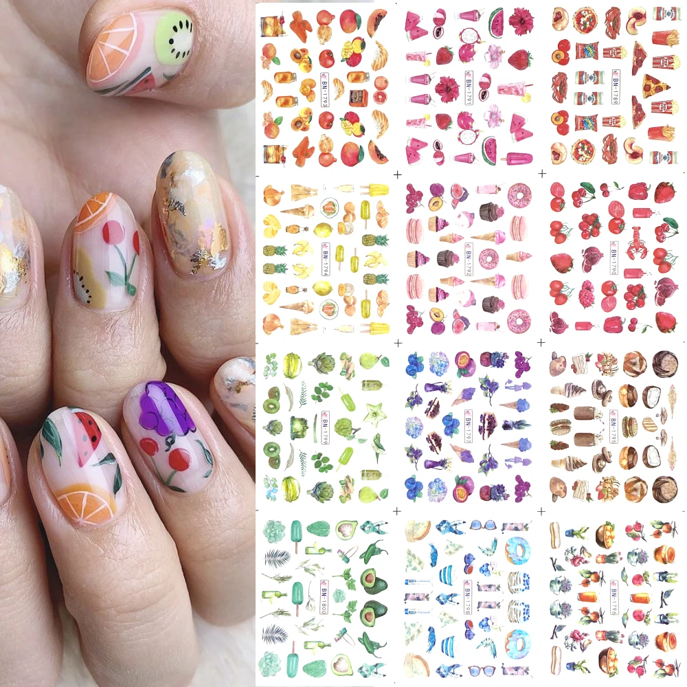 12スタイルかわいい果物アボカドネイル水デカールステッカー夏デザインアイスクリームデザートパターン一時的なタトゥーアクセサリー Stickers Decals Aliexpress