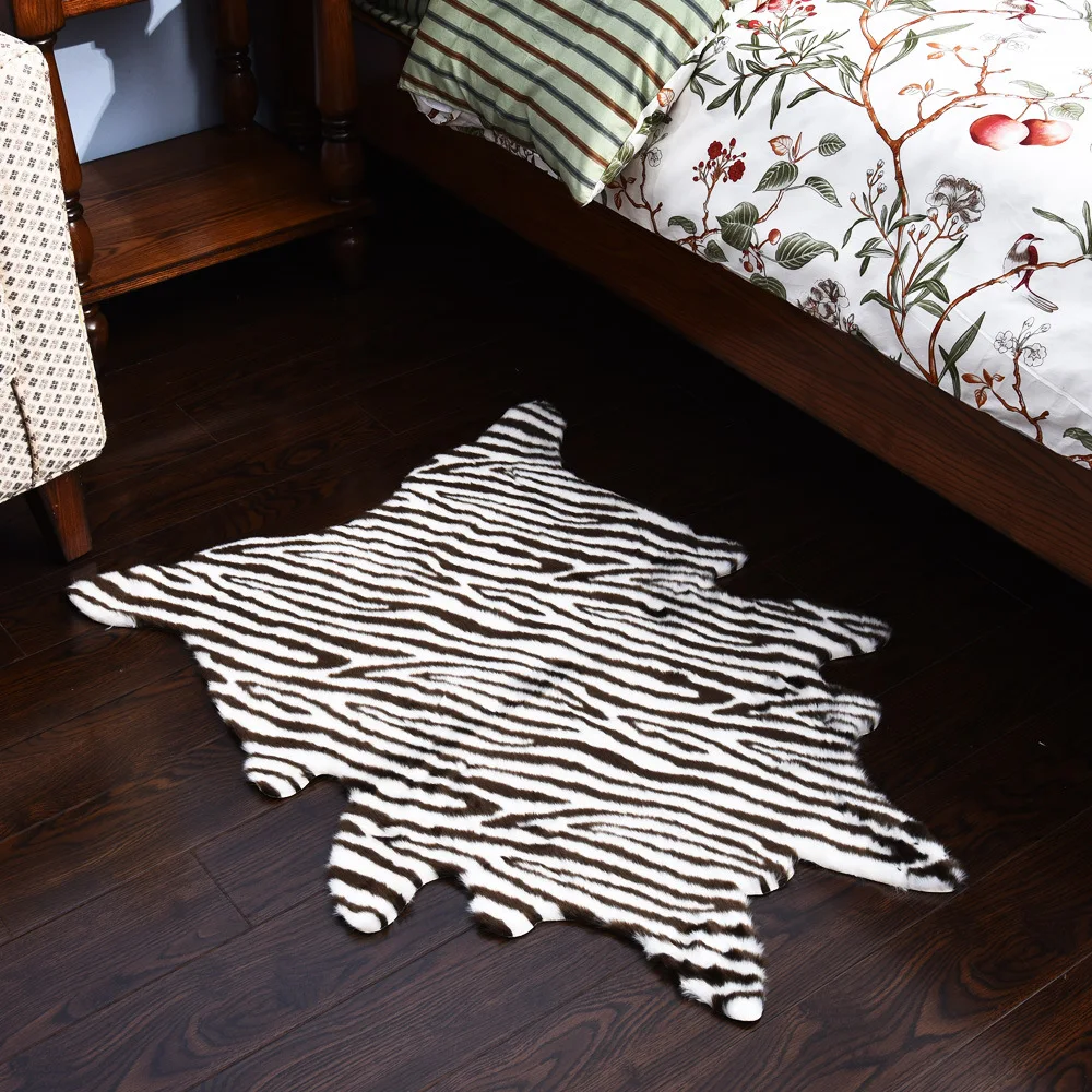 

zebra stripe Printed Rug Cowhide faux skin leather Non-Slip Antiskid Mat 110X150CM Imitation animal Carpet for home